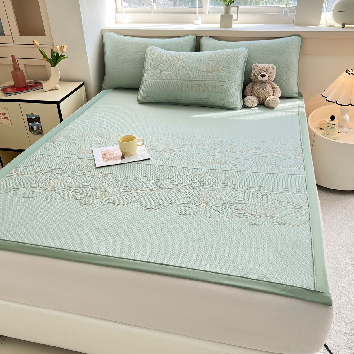 91家纺网 家纺一手货源 找家纺 能好家纺 2026新款高分子pe冰豆豆凉席床席款 半夏绿