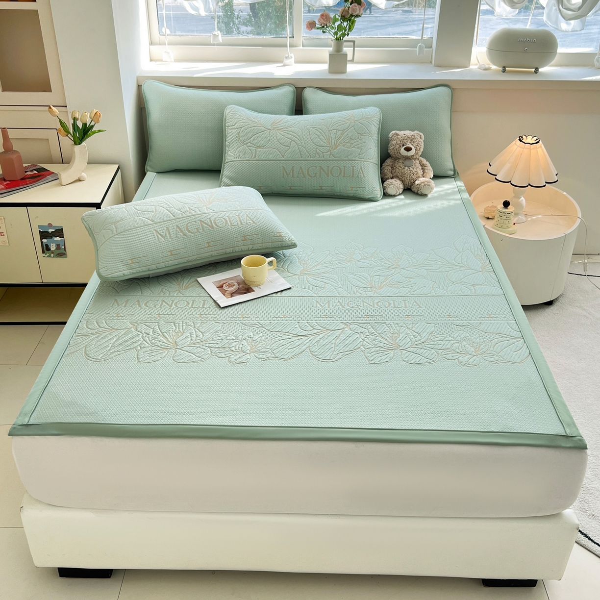 91家纺网 家纺一手货源 找家纺 能好家纺 2026新款高分子pe冰豆豆凉席床席款 半夏绿