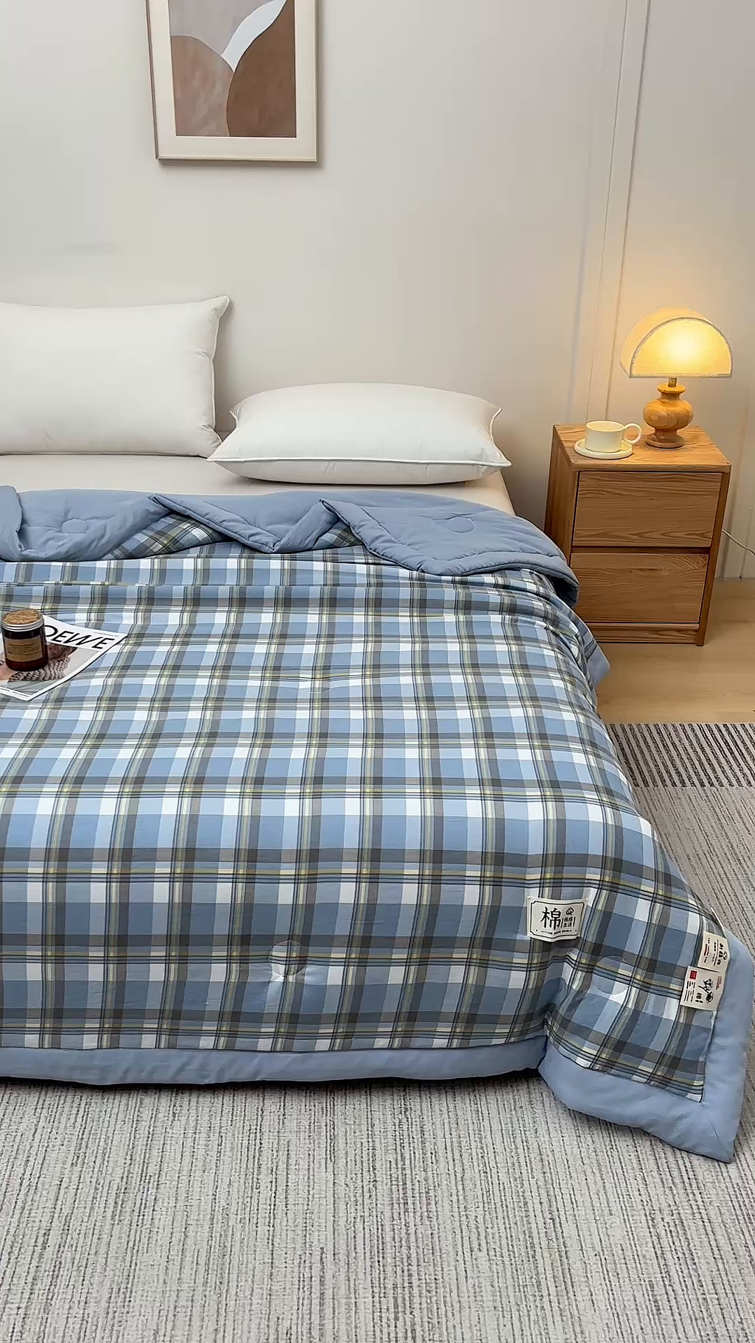 91家纺网 家纺一手货源 找家纺 （总）好梦来家纺【高克重】2026新品水洗棉新疆棉花夏被无印风夏被良品格子空调被被子被芯