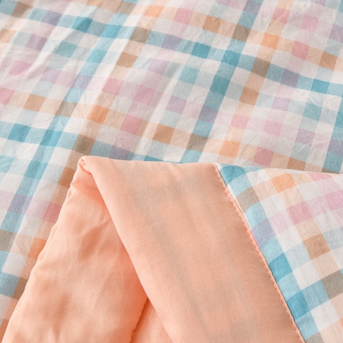 91家纺网 家纺一手货源 找家纺 好梦来家纺【高克重】2026新品水洗棉新疆棉花夏被无印风夏被良品格子空调被被子被芯 彩虹格