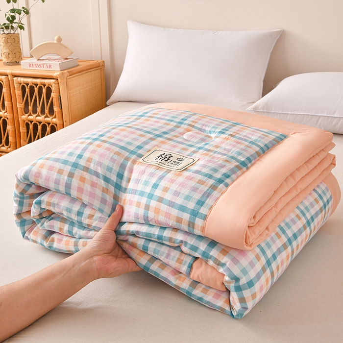 91家纺网 家纺一手货源 找家纺 好梦来家纺【高克重】2026新品水洗棉新疆棉花夏被无印风夏被良品格子空调被被子被芯 彩虹格