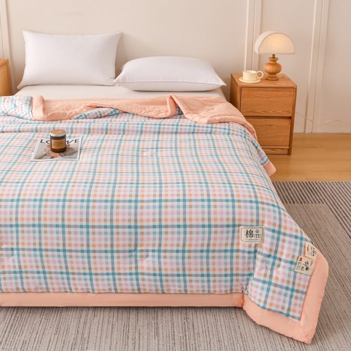 91家纺网 家纺一手货源 找家纺 好梦来家纺【高克重】2026新品水洗棉新疆棉花夏被无印风夏被良品格子空调被被子被芯 彩虹格