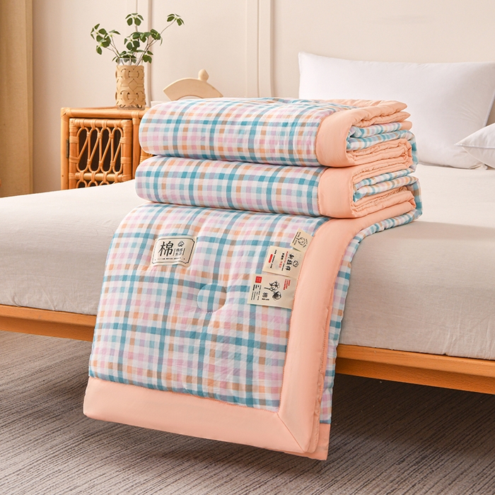 91家纺网 家纺一手货源 找家纺 好梦来家纺【高克重】2026新品水洗棉新疆棉花夏被无印风夏被良品格子空调被被子被芯 彩虹格