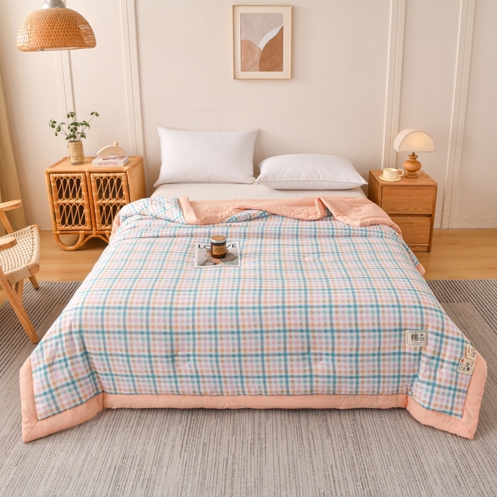 91家纺网 家纺一手货源 找家纺 好梦来家纺【高克重】2026新品水洗棉新疆棉花夏被无印风夏被良品格子空调被被子被芯 彩虹格