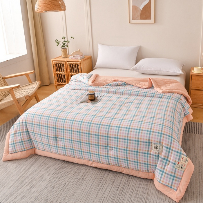 91家纺网 家纺一手货源 找家纺 好梦来家纺【高克重】2026新品水洗棉新疆棉花夏被无印风夏被良品格子空调被被子被芯 彩虹格