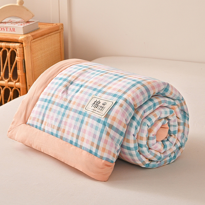 91家纺网 家纺一手货源 找家纺 好梦来家纺【高克重】2026新品水洗棉新疆棉花夏被无印风夏被良品格子空调被被子被芯 彩虹格