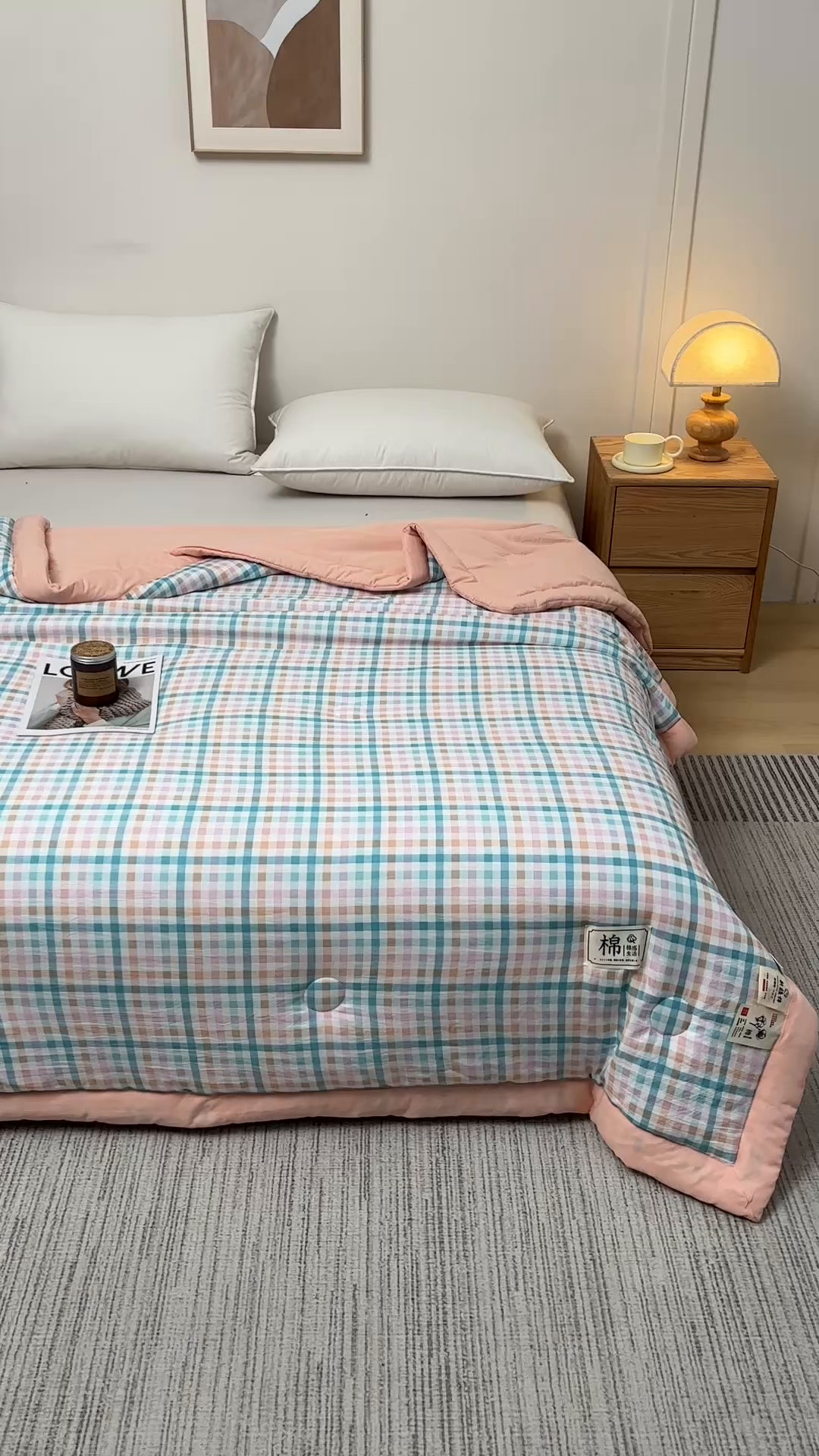 91家纺网 家纺一手货源 找家纺 好梦来家纺【高克重】2026新品水洗棉新疆棉花夏被无印风夏被良品格子空调被被子被芯 彩虹格