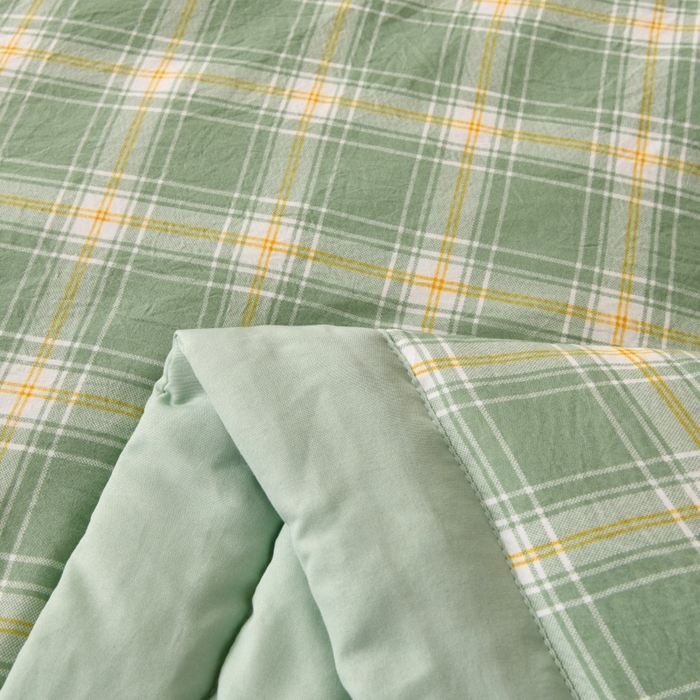 91家纺网 家纺一手货源 找家纺 好梦来家纺【高克重】2026新品水洗棉新疆棉花夏被无印风夏被良品格子空调被被子被芯 翡翠绿