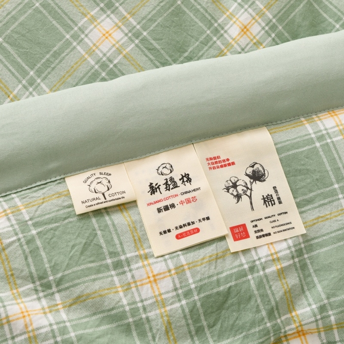 91家纺网 家纺一手货源 找家纺 好梦来家纺【高克重】2026新品水洗棉新疆棉花夏被无印风夏被良品格子空调被被子被芯 翡翠绿