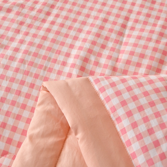 91家纺网 家纺一手货源 找家纺 好梦来家纺【高克重】2026新品水洗棉新疆棉花夏被无印风夏被良品格子空调被被子被芯 粉小格