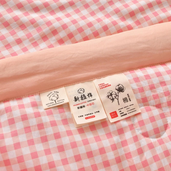 91家纺网 家纺一手货源 找家纺 好梦来家纺【高克重】2026新品水洗棉新疆棉花夏被无印风夏被良品格子空调被被子被芯 粉小格