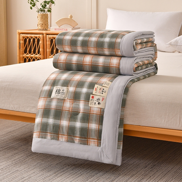 91家纺网 家纺一手货源 找家纺 好梦来家纺【高克重】2026新品水洗棉新疆棉花夏被无印风夏被良品格子空调被被子被芯 简中格