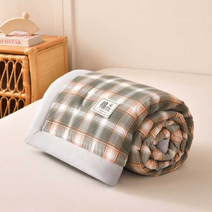 91家纺网 家纺一手货源 找家纺 好梦来家纺【高克重】2026新品水洗棉新疆棉花夏被无印风夏被良品格子空调被被子被芯 简中格