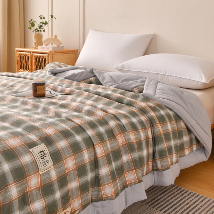 91家纺网 家纺一手货源 找家纺 好梦来家纺【高克重】2026新品水洗棉新疆棉花夏被无印风夏被良品格子空调被被子被芯 简中格