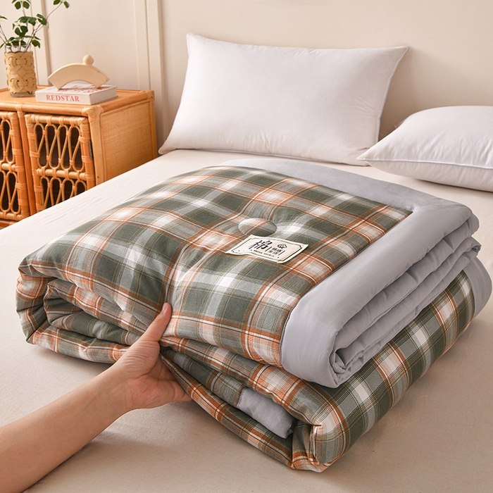 91家纺网 家纺一手货源 找家纺 好梦来家纺【高克重】2026新品水洗棉新疆棉花夏被无印风夏被良品格子空调被被子被芯 简中格