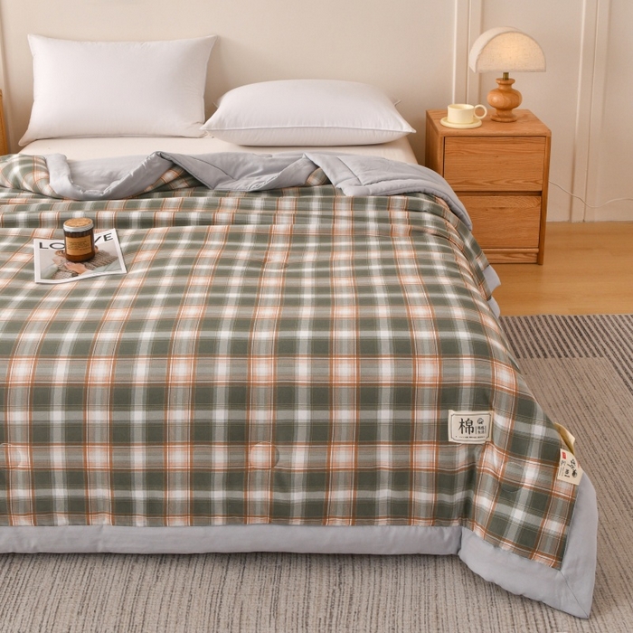 91家纺网 家纺一手货源 找家纺 好梦来家纺【高克重】2026新品水洗棉新疆棉花夏被无印风夏被良品格子空调被被子被芯 简中格