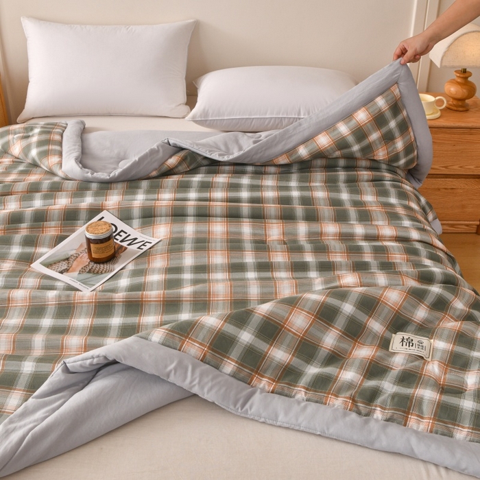 91家纺网 家纺一手货源 找家纺 好梦来家纺【高克重】2026新品水洗棉新疆棉花夏被无印风夏被良品格子空调被被子被芯 简中格
