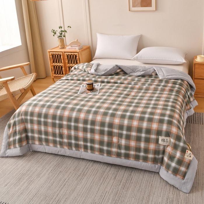 91家纺网 家纺一手货源 找家纺 好梦来家纺【高克重】2026新品水洗棉新疆棉花夏被无印风夏被良品格子空调被被子被芯 简中格