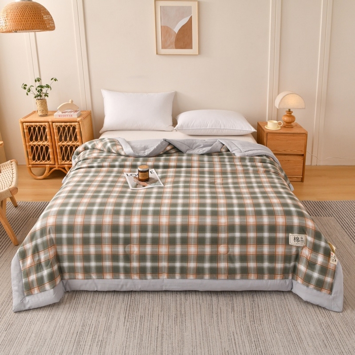 91家纺网 家纺一手货源 找家纺 好梦来家纺【高克重】2026新品水洗棉新疆棉花夏被无印风夏被良品格子空调被被子被芯 简中格