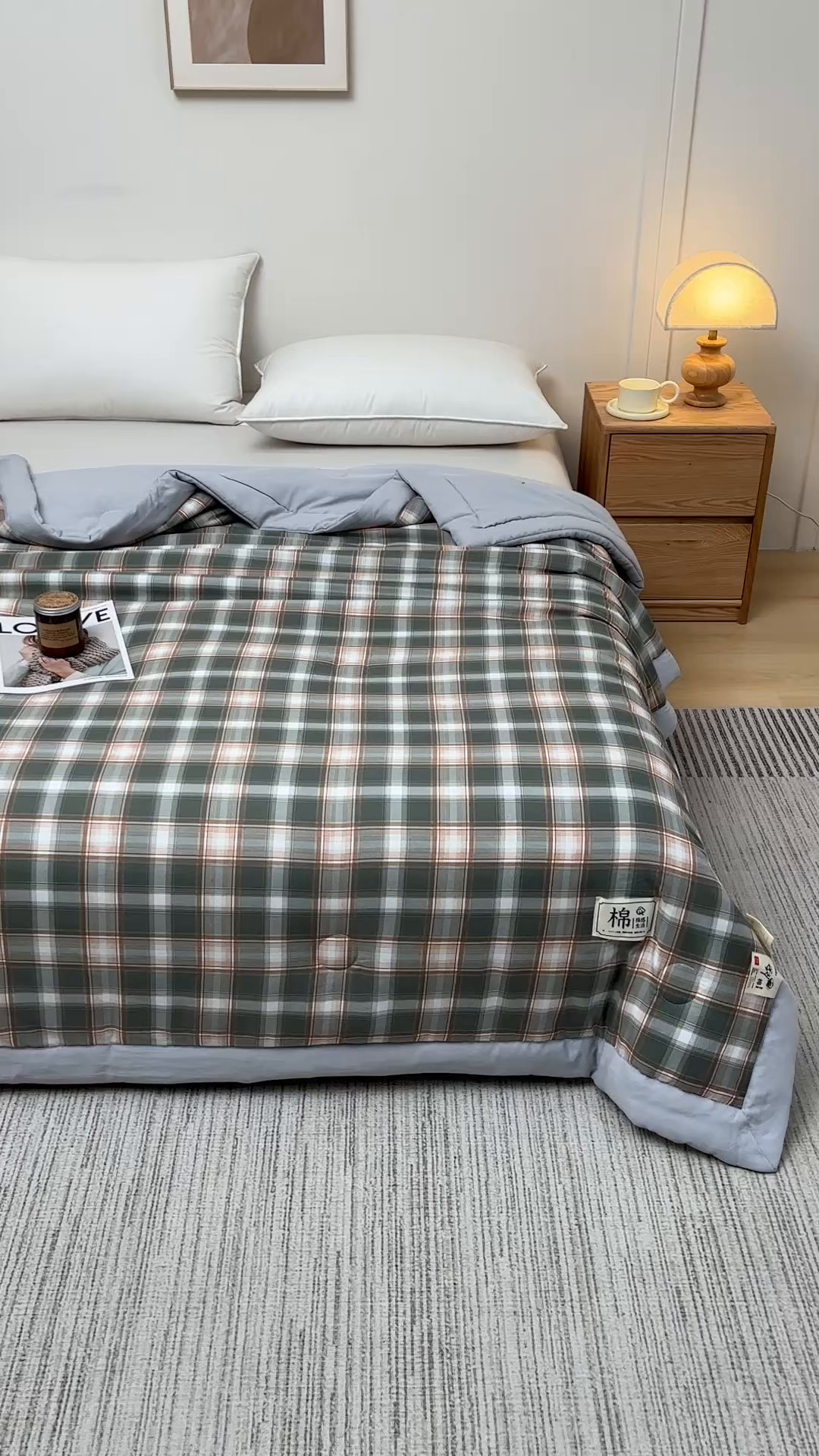 91家纺网 家纺一手货源 找家纺 好梦来家纺【高克重】2026新品水洗棉新疆棉花夏被无印风夏被良品格子空调被被子被芯 简中格