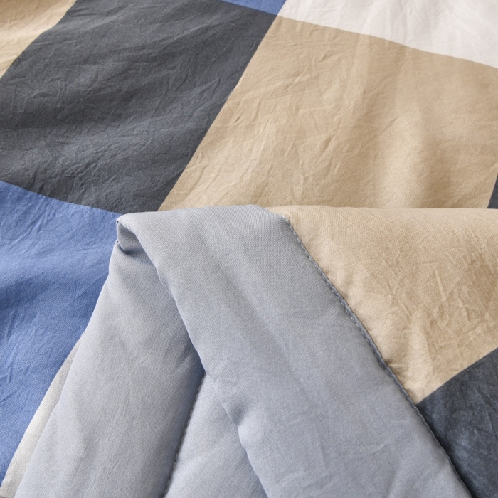 91家纺网 家纺一手货源 找家纺 好梦来家纺【高克重】2026新品水洗棉新疆棉花夏被无印风夏被良品格子空调被被子被芯 蓝大格