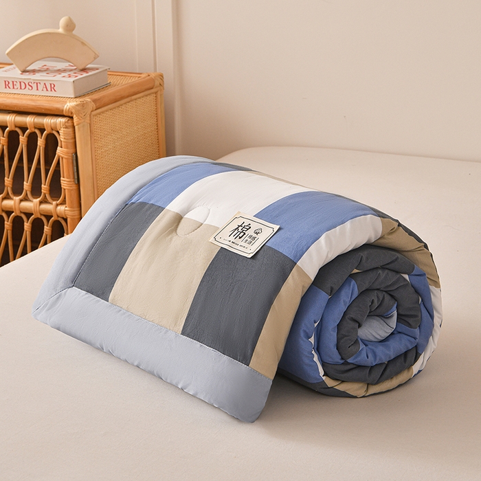 91家纺网 家纺一手货源 找家纺 好梦来家纺【高克重】2026新品水洗棉新疆棉花夏被无印风夏被良品格子空调被被子被芯 蓝大格