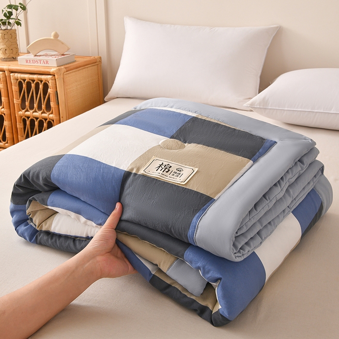 91家纺网 家纺一手货源 找家纺 好梦来家纺【高克重】2026新品水洗棉新疆棉花夏被无印风夏被良品格子空调被被子被芯 蓝大格