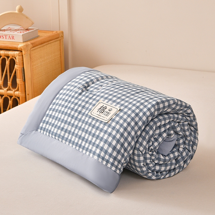 91家纺网 家纺一手货源 找家纺 好梦来家纺【高克重】2026新品水洗棉新疆棉花夏被无印风夏被良品格子空调被被子被芯 蓝小格
