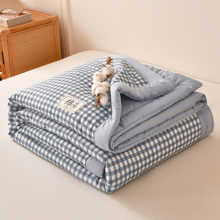 好梦来家纺【高克重】2026新品水洗棉新疆棉花夏被无印风夏被良品格子空调被被子被芯 蓝小格