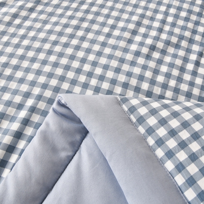 91家纺网 家纺一手货源 找家纺 好梦来家纺【高克重】2026新品水洗棉新疆棉花夏被无印风夏被良品格子空调被被子被芯 蓝小格