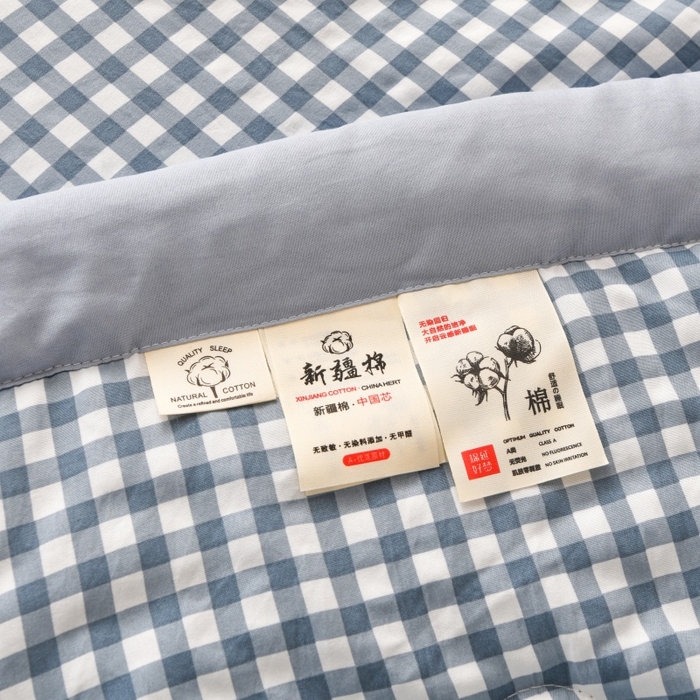 91家纺网 家纺一手货源 找家纺 好梦来家纺【高克重】2026新品水洗棉新疆棉花夏被无印风夏被良品格子空调被被子被芯 蓝小格