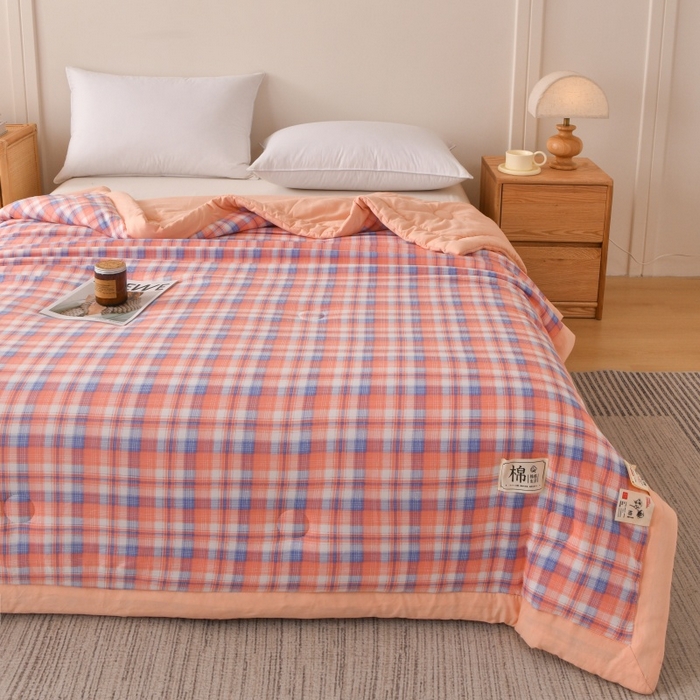 91家纺网 家纺一手货源 找家纺 好梦来家纺【高克重】2026新品水洗棉新疆棉花夏被无印风夏被良品格子空调被被子被芯 清新格玉