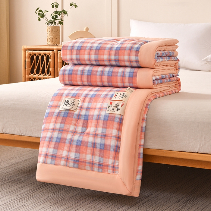 91家纺网 家纺一手货源 找家纺 好梦来家纺【高克重】2026新品水洗棉新疆棉花夏被无印风夏被良品格子空调被被子被芯 清新格玉