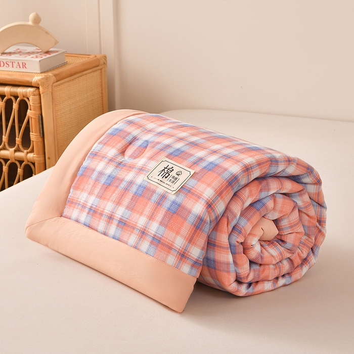 91家纺网 家纺一手货源 找家纺 好梦来家纺【高克重】2026新品水洗棉新疆棉花夏被无印风夏被良品格子空调被被子被芯 清新格玉