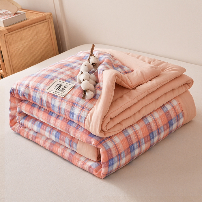 好梦来家纺【高克重】2026新品水洗棉新疆棉花夏被无印风夏被良品格子空调被被子被芯 清新格玉
