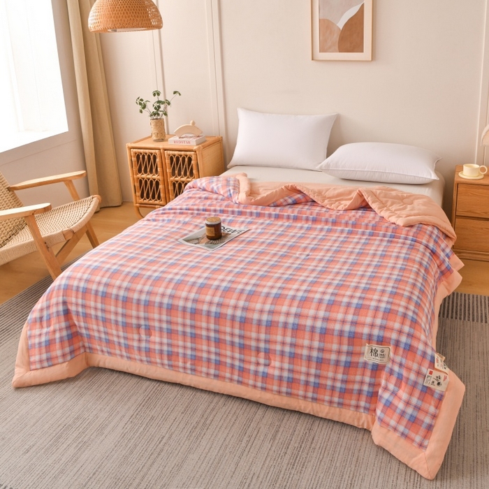 91家纺网 家纺一手货源 找家纺 好梦来家纺【高克重】2026新品水洗棉新疆棉花夏被无印风夏被良品格子空调被被子被芯 清新格玉