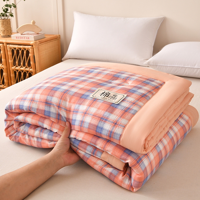 91家纺网 家纺一手货源 找家纺 好梦来家纺【高克重】2026新品水洗棉新疆棉花夏被无印风夏被良品格子空调被被子被芯 清新格玉