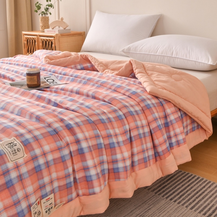 91家纺网 家纺一手货源 找家纺 好梦来家纺【高克重】2026新品水洗棉新疆棉花夏被无印风夏被良品格子空调被被子被芯 清新格玉