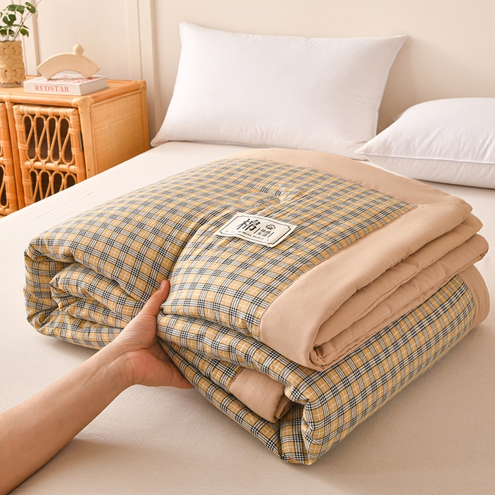 91家纺网 家纺一手货源 找家纺 好梦来家纺【高克重】2026新品水洗棉新疆棉花夏被无印风夏被良品格子空调被被子被芯 雅典琪