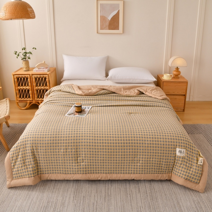 91家纺网 家纺一手货源 找家纺 好梦来家纺【高克重】2026新品水洗棉新疆棉花夏被无印风夏被良品格子空调被被子被芯 雅典琪