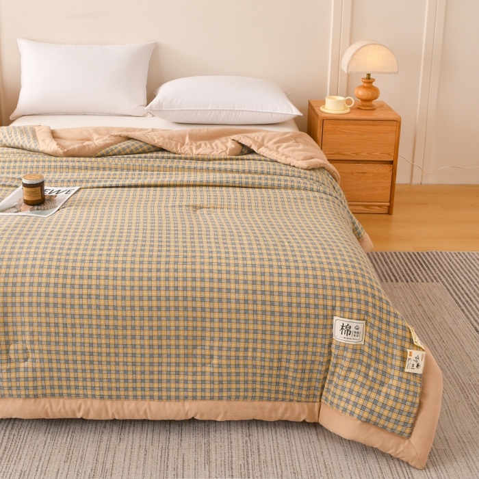 91家纺网 家纺一手货源 找家纺 好梦来家纺【高克重】2026新品水洗棉新疆棉花夏被无印风夏被良品格子空调被被子被芯 雅典琪