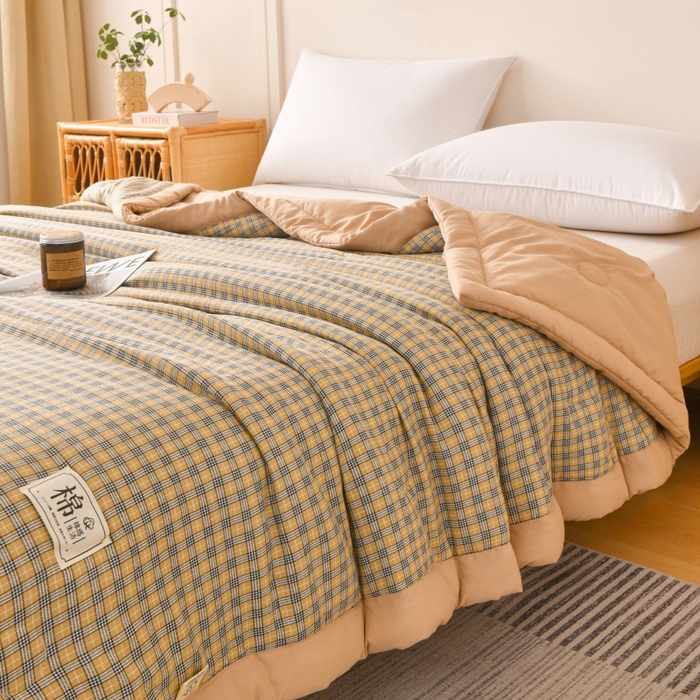 91家纺网 家纺一手货源 找家纺 好梦来家纺【高克重】2026新品水洗棉新疆棉花夏被无印风夏被良品格子空调被被子被芯 雅典琪