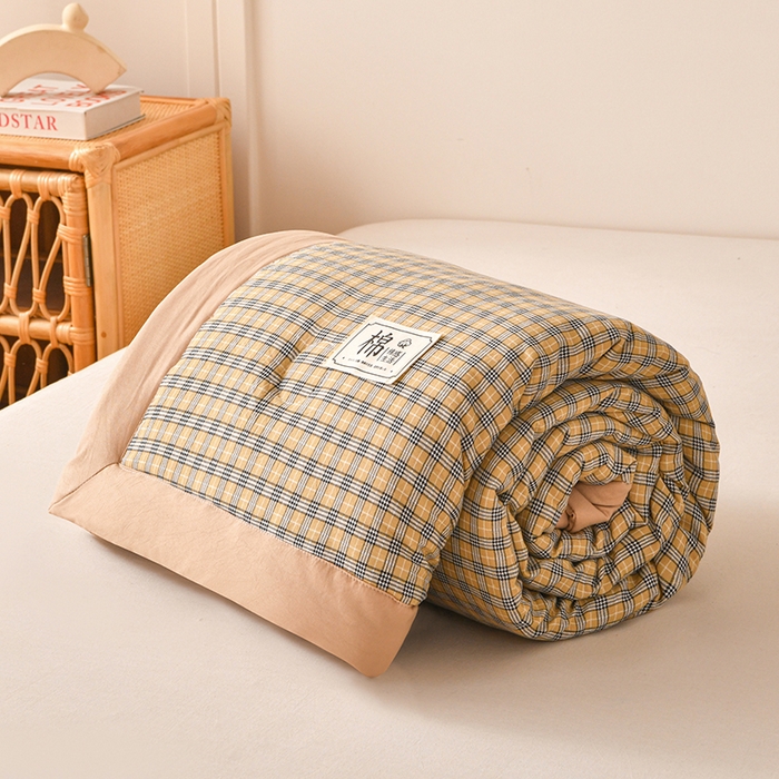 91家纺网 家纺一手货源 找家纺 好梦来家纺【高克重】2026新品水洗棉新疆棉花夏被无印风夏被良品格子空调被被子被芯 雅典琪