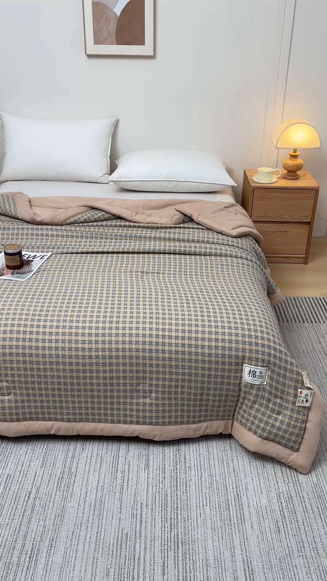 91家纺网 家纺一手货源 找家纺 好梦来家纺【高克重】2026新品水洗棉新疆棉花夏被无印风夏被良品格子空调被被子被芯 雅典琪