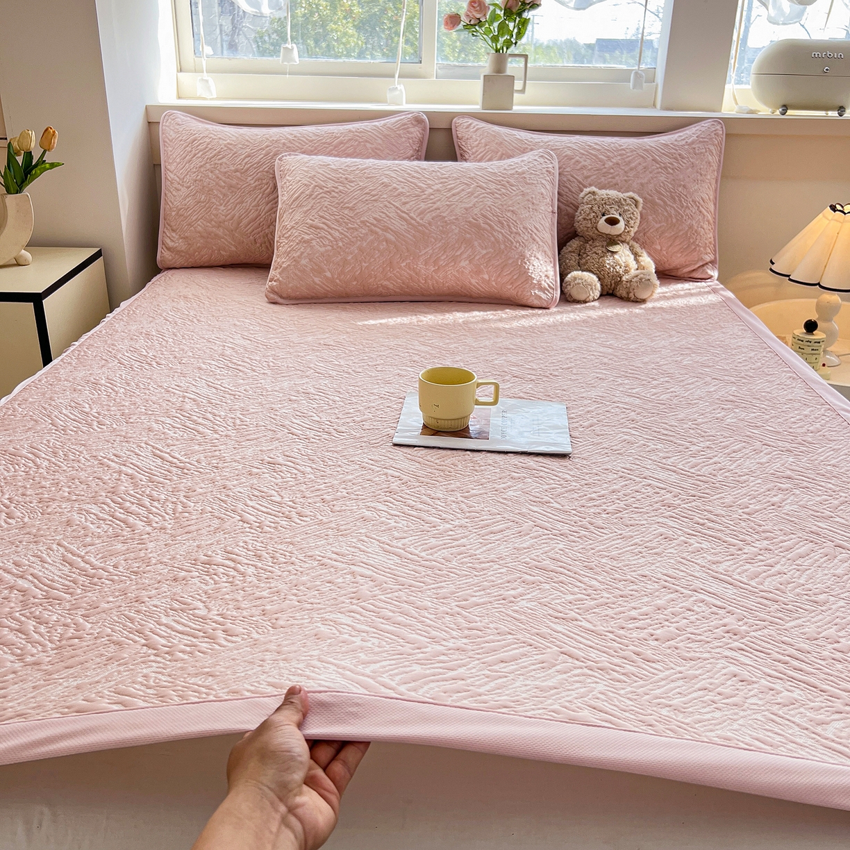 能好家纺 2026新款高分子pe冰豆豆凉席床席款 轻奢粉