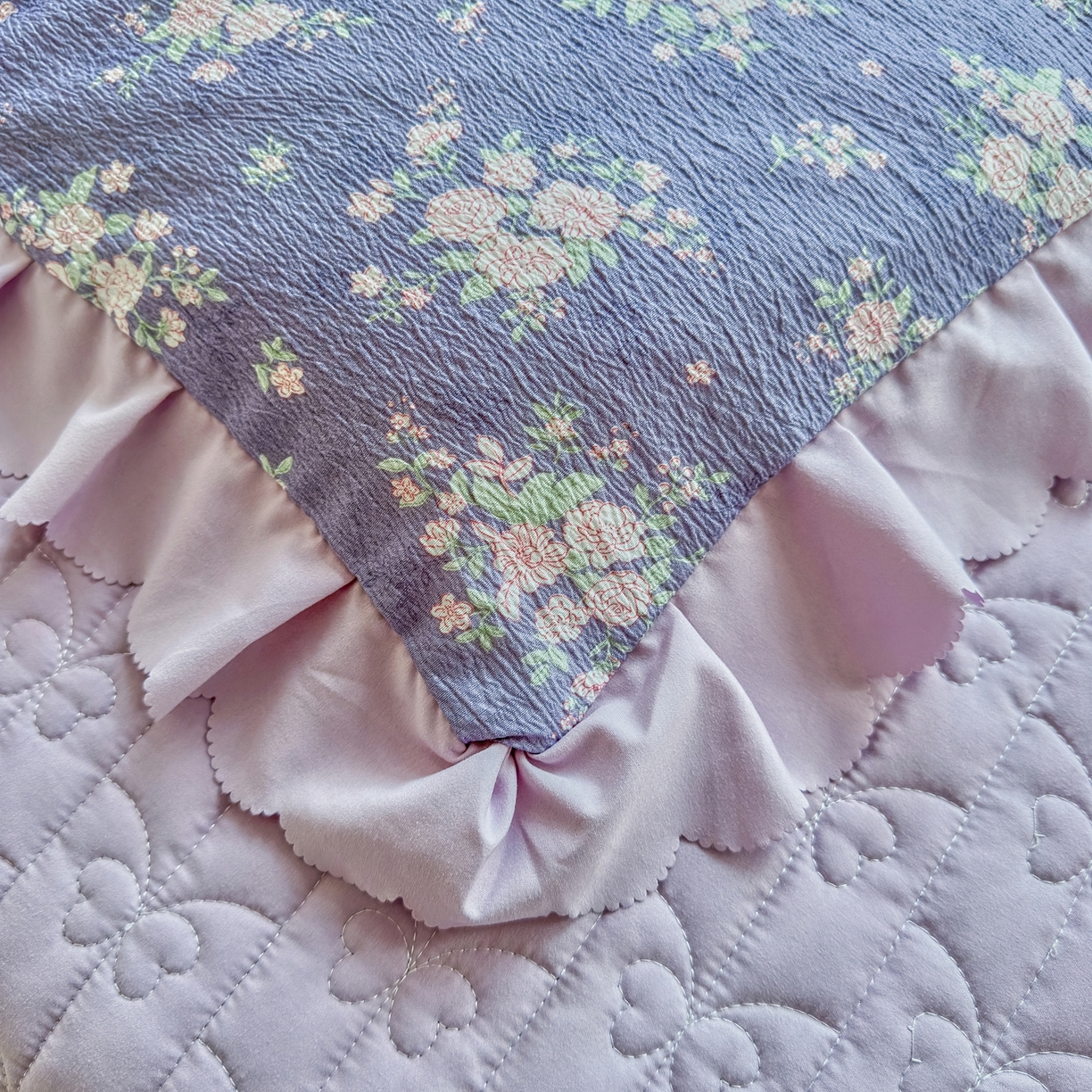 91家纺网 家纺一手货源 找家纺 雅眠居 2026新款直播爆款古法仿棉双层蕾丝花边床盖四件套 AB版-豆蔻