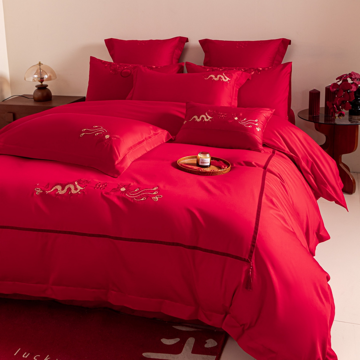 东方合美（原：皇家传奇） 2026新款纯棉长绒棉刺绣婚庆四件套-龙凤系列 龙凤连理