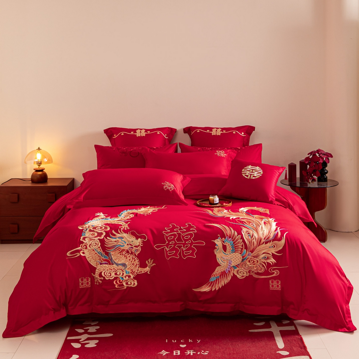91家纺网 家纺一手货源 找家纺 东方合美（原：皇家传奇） 2026新款纯棉长绒棉刺绣婚庆四件套-龙凤系列 龙凤华贵