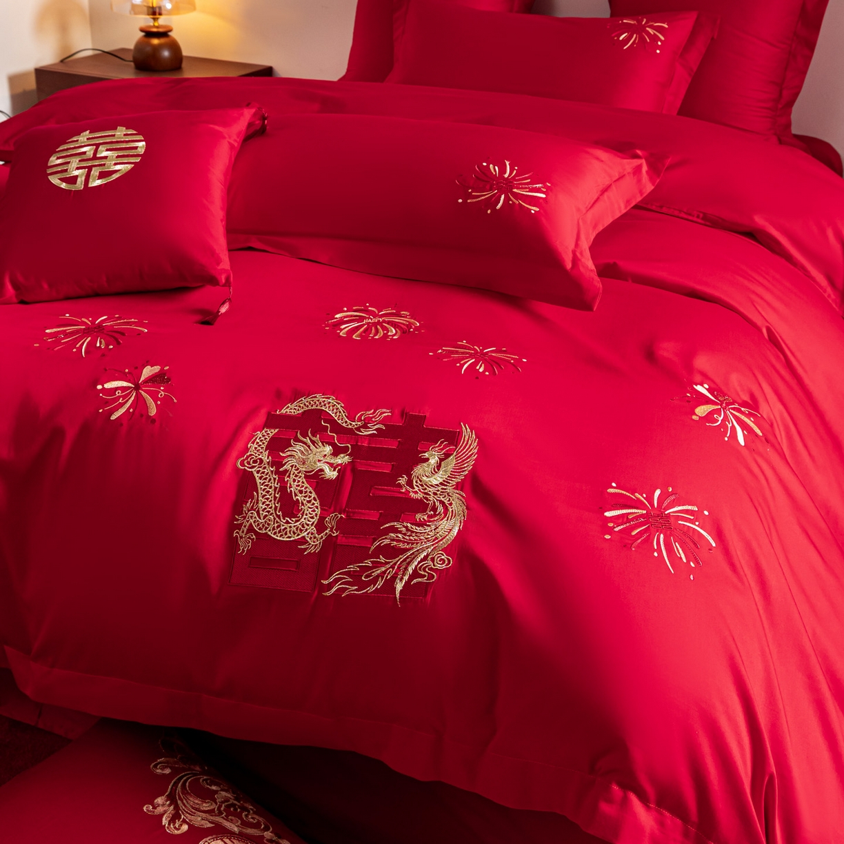 91家纺网 家纺一手货源 找家纺 东方合美（原：皇家传奇） 2026新款纯棉长绒棉刺绣婚庆四件套-龙凤系列 龙凤来喜