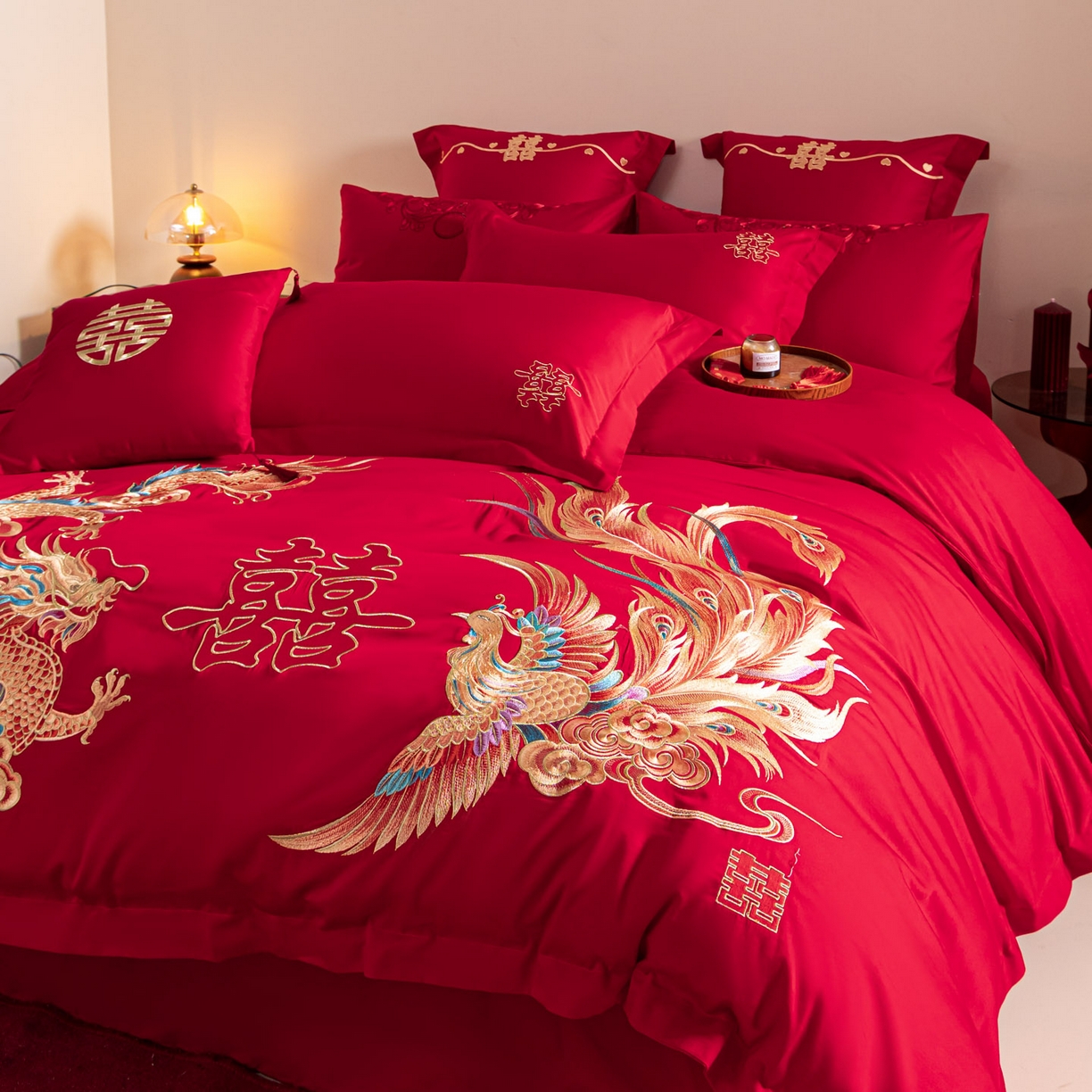 91家纺网 家纺一手货源 找家纺 东方合美（原：皇家传奇） 2026新款纯棉长绒棉刺绣婚庆四件套-龙凤系列 龙凤华贵
